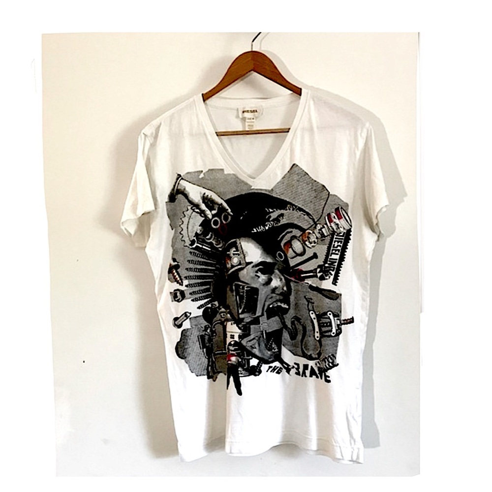 Women’s Vintage Diesel Graphic The Brave Cotton V Neck T Shirt Size Medium